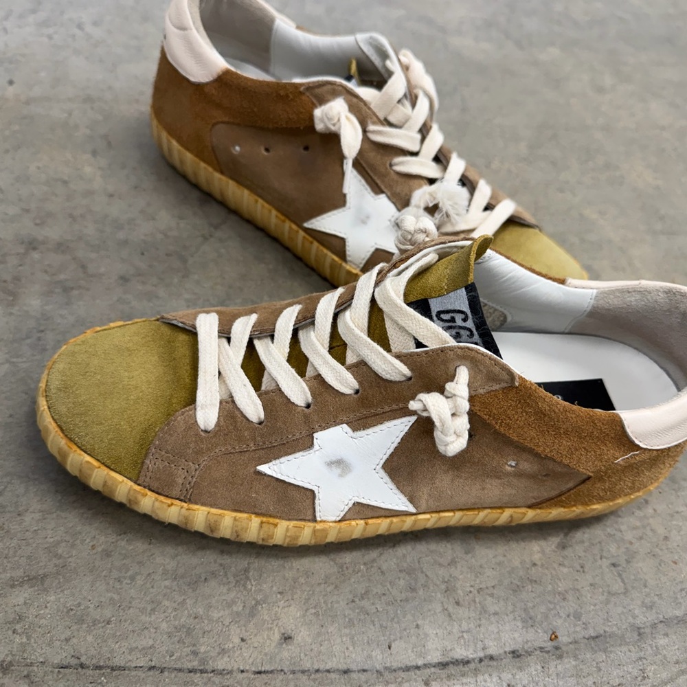 Authentic Golden Goose Super-Star Suede Sneakers Brown Olive Size 38